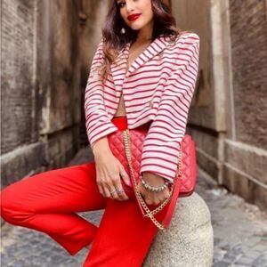 Zara Red and White Striped Blazer